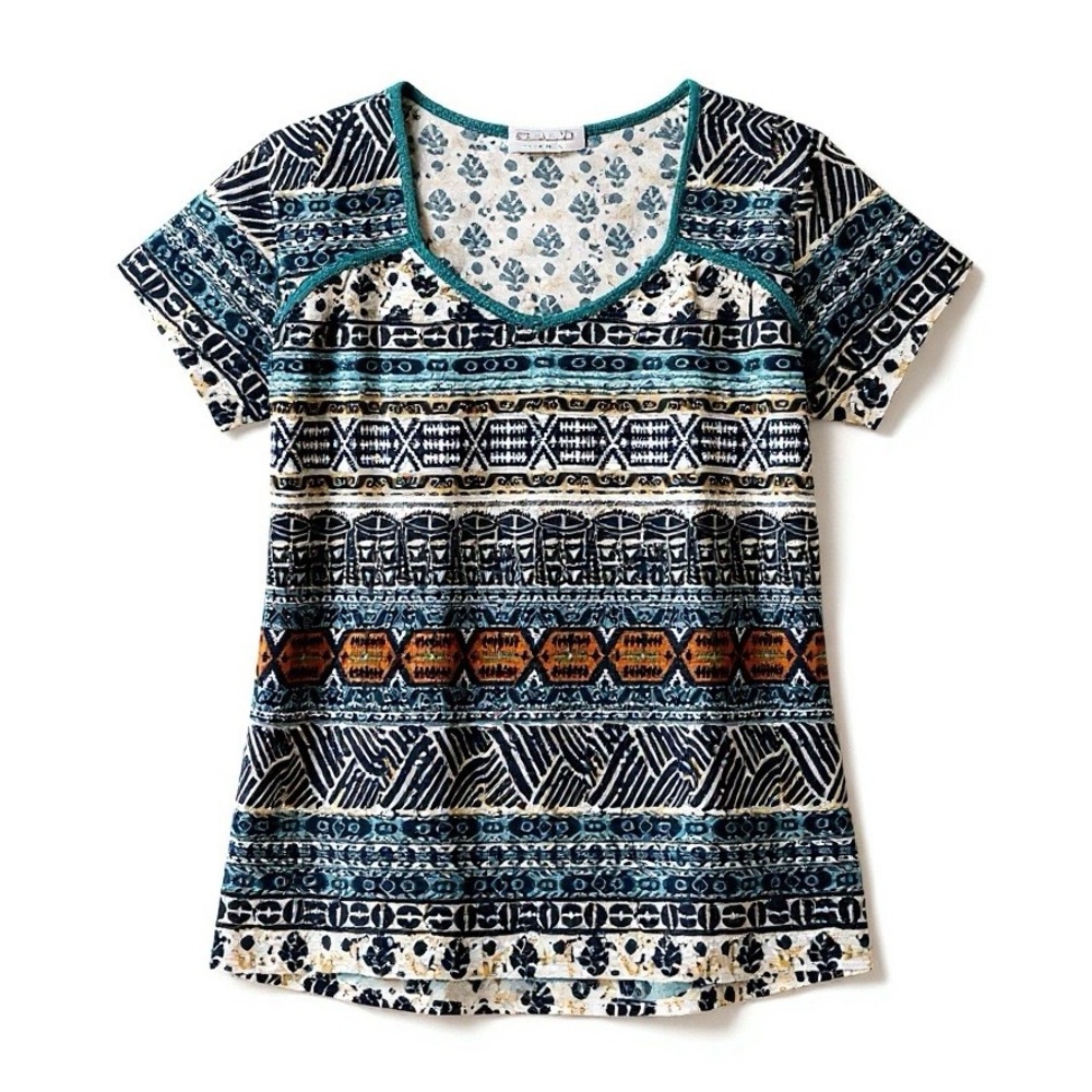 JPR Studio Printed Short Sleeve V Neck Knit Top